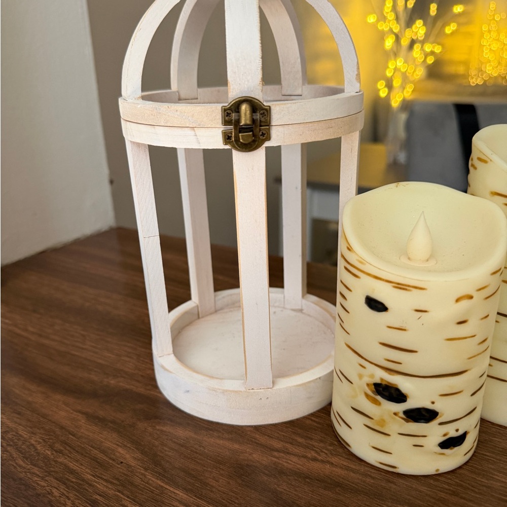 Rustic Birch LED Candles & lantern - Picture 2 of 7